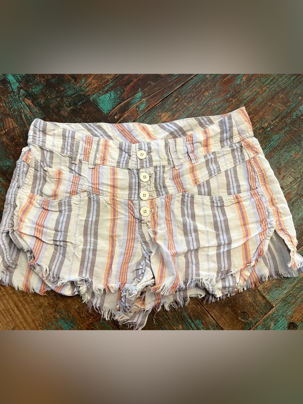Free People Raw Hem Striped Linen Shorts 6